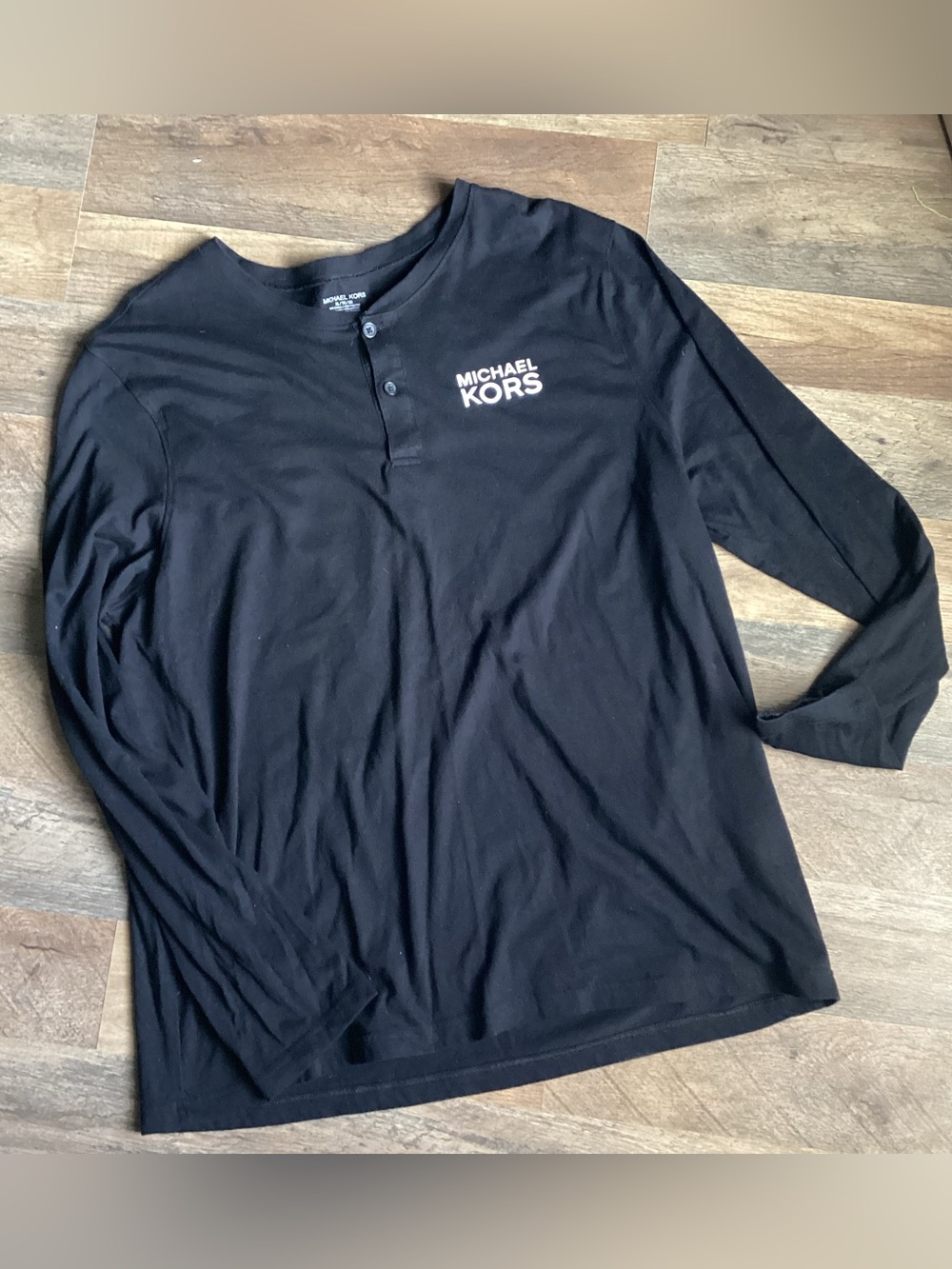 Michael Kors Men's Black Long-Sleeve Henley with Chest Logo